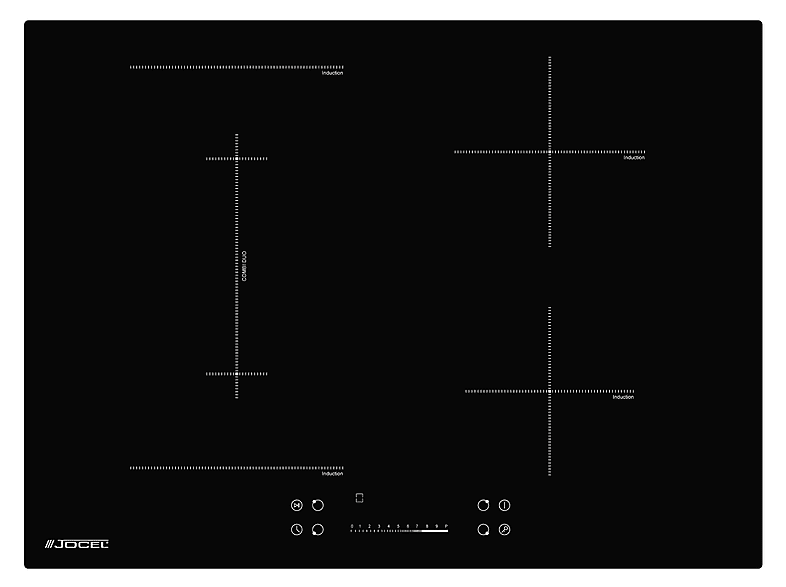 Placa de inducción - Jocel 5601774007476, 4 zonas, 70 cm, Negro