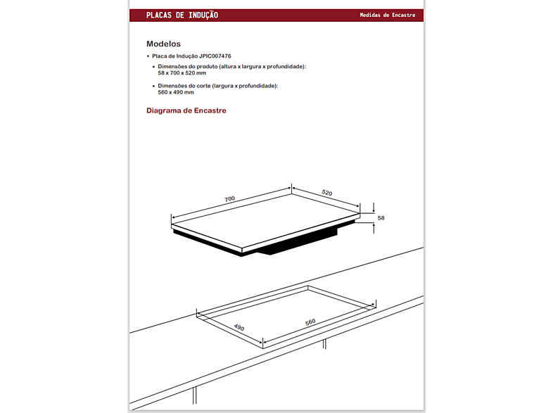 Placa de inducción - Jocel 5601774007476, 4 zonas, 70 cm, Negro