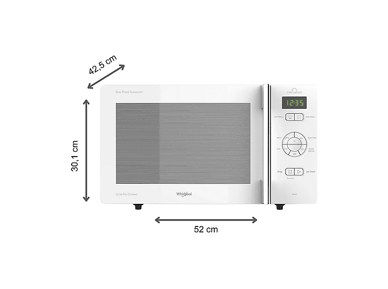 Microondas libre instalación - Whirlpool MCP 345 WH, 800 W, 6 potencia, 25 l, Blanco