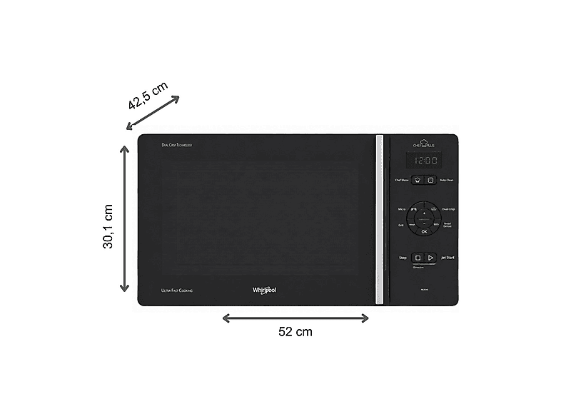 Microondas libre instalación - Whirlpool MCP 345 SL, 800 W, 6 potencia, 25 l, Negro, Plata