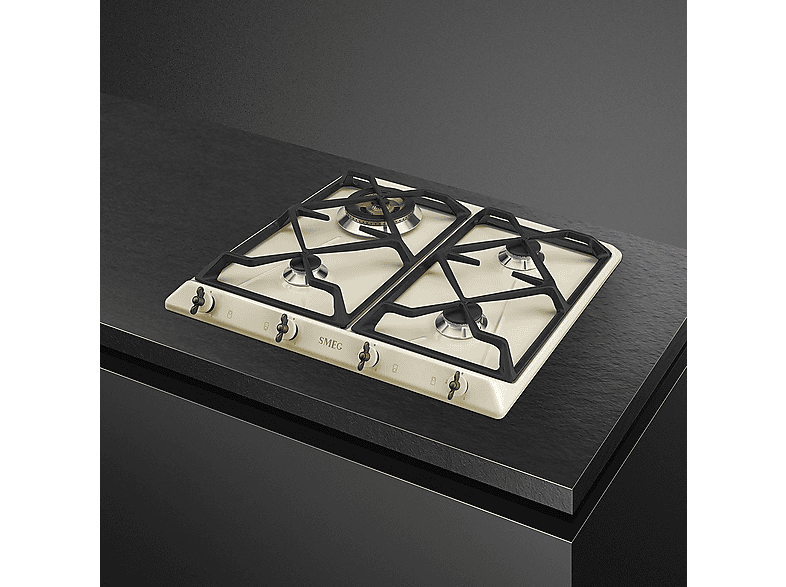 Placa de gas - Smeg SRV864POGH, 4 zonas, Gas Natural Gas Butano Gas Propano, 59,5 cm, Crema de