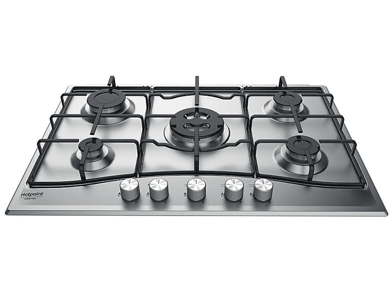 Placa de gas - Hotpoint 869991005920, 5 zonas, Metano, 75 cm, Negro, Acero inoxidable