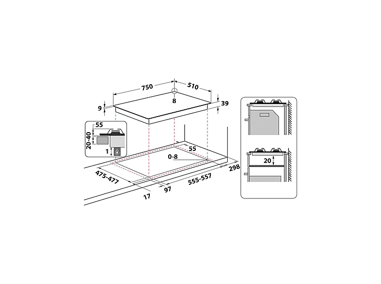 Placa de gas - Hotpoint 869991005920, 5 zonas, Metano, 75 cm, Negro, Acero inoxidable