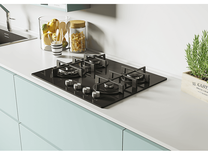 Placa de gas - Candy CDK6GF4WEKB, 4 zonas, 595 mm, Negro