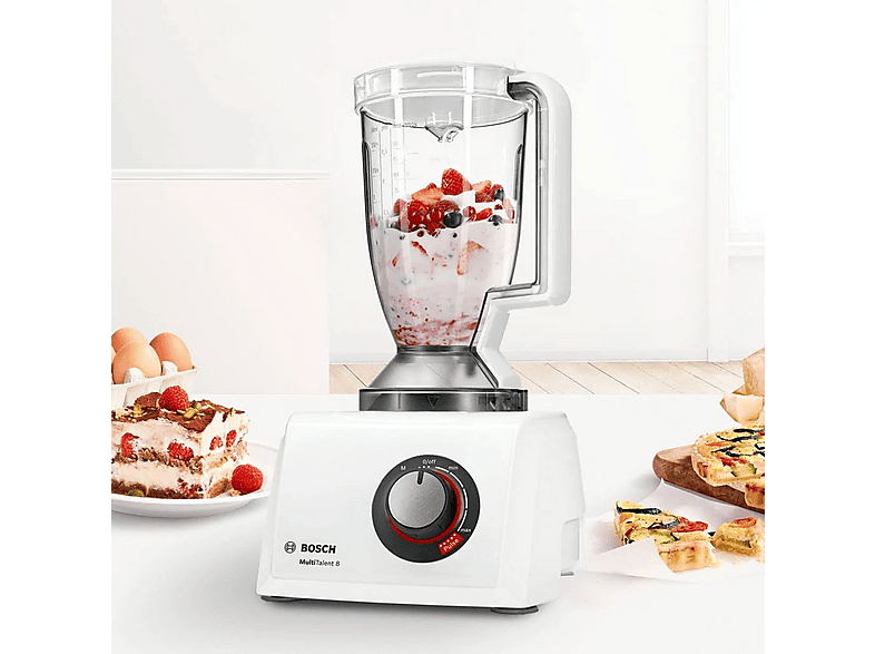 Robot de cocina - Bosch MC812W620, 1,100 W, Translúcido, Blanco