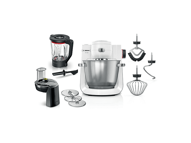 Robot de cocina - Bosch MUMS6EW22, 1600 W, 5,5 l, blanco, plateado