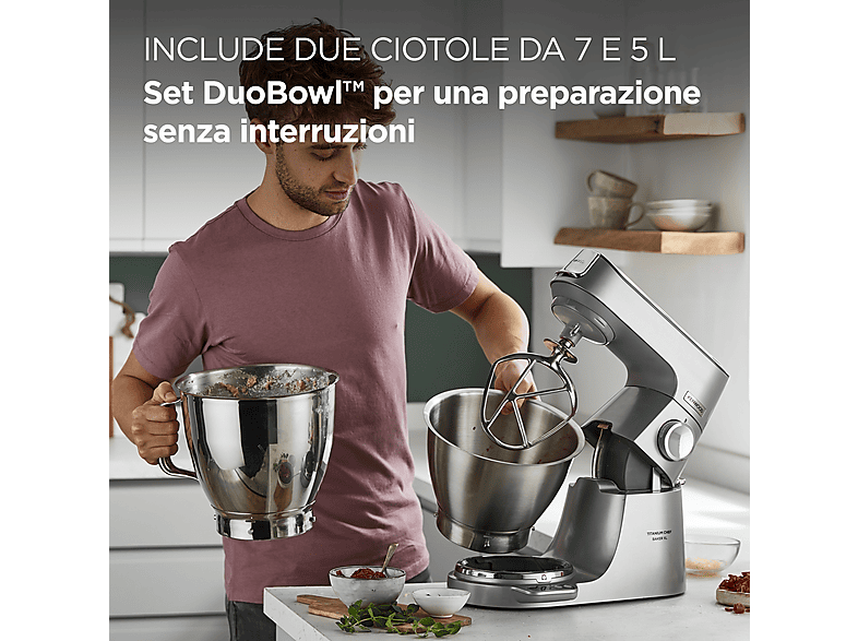 Robot amasador - Kenwood KVL85124SI, 1200 W, 7 l, Acero inoxidable