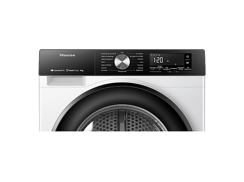 Secadora bomba de calor - Hisense DH3S902BW3, Eléctrico, 9 kg, 16 programas, Blanco