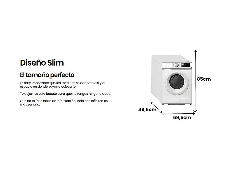 Lavadora carga frontal - Infiniton WM-N94ABE, 9 kg, 15 programas, Blanco