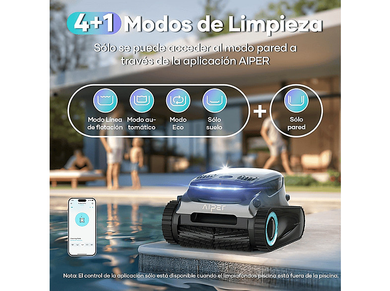Robot limpia piscina - Aiper Scuba S1 Pro, Negro