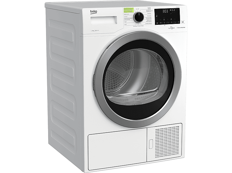 Secadora de condensación - Beko DH 9532 GAO, Bomba de calor, 1 kg, 15 programas, Blanco