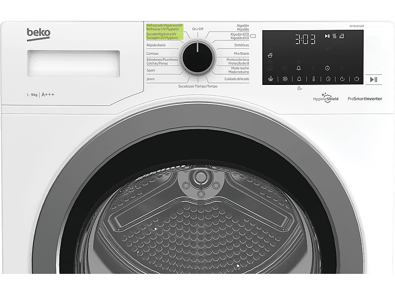 Secadora de condensación - Beko DH 9532 GAO, Bomba de calor, 1 kg, 15 programas, Blanco