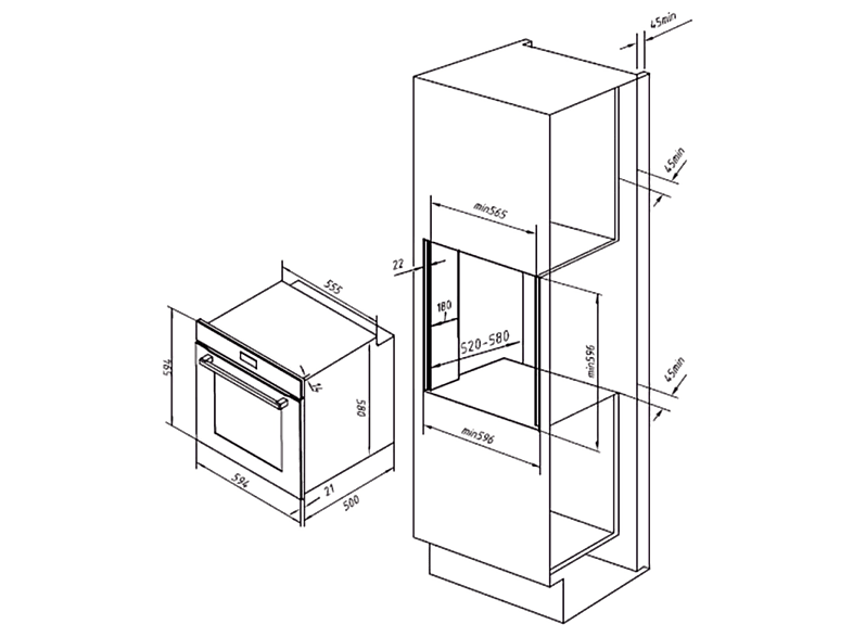 Horno multifunción - Cecotec Bolero Hexa M226000 Glass White  A, Montaje en Pared, Hidrolítica, 71 l, 57,9 cm, Blanco