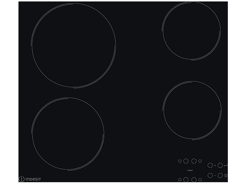 Placa de vitrocerámica - Indesit 869991042810, 4 zona(s) zonas, 580 mm, Negro