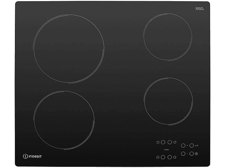 Placa de vitrocerámica - Indesit 869991042810, 4 zona(s) zonas, 580 mm, Negro