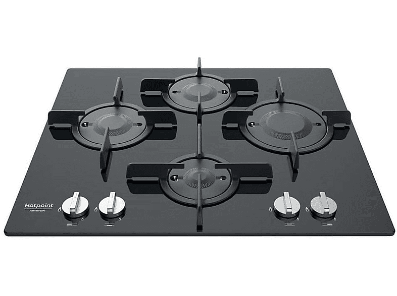 Placa de gas - Hotpoint FTGHG641D/HA(BK), 4 zone(s) zonas, Natural Gas (NG), 60 cm, Negro