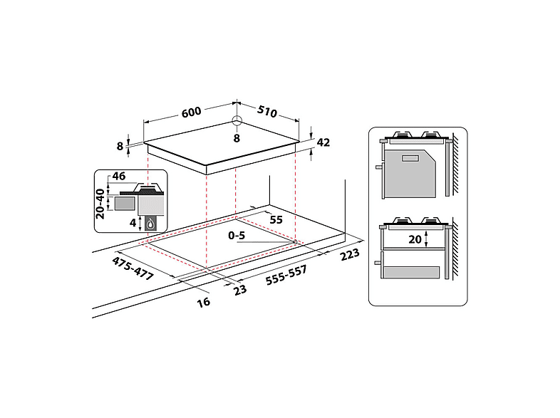 Placa de gas - Hotpoint FTGHG641D/HA(BK), 4 zone(s) zonas, Natural Gas (NG), 60 cm, Negro