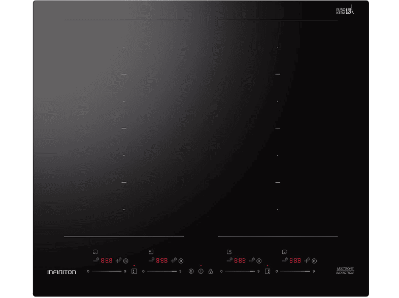 Placa de Inducción - Infiniton INDF8BK74G38, 8 zonas, 520 mm, Negro