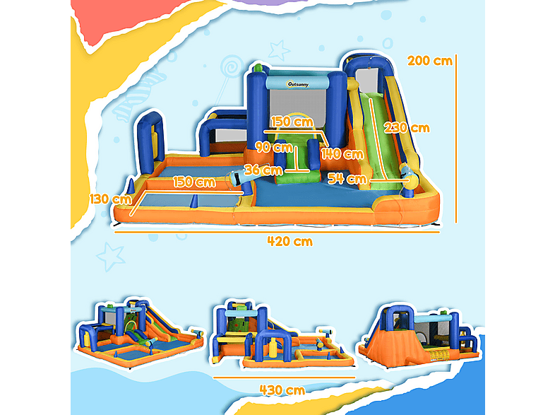 Castillo hinchable infantil - Outsunny 346-010V90MX, a partir de 5 año(s), Multicolor