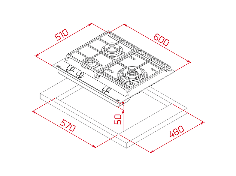 Placa de gas - Teka GZC 63310 XBB, 3 zonas, Gas butano, ExactFlame, 60 cm, Negro