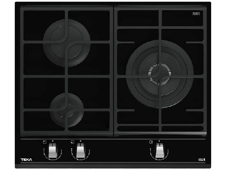 Placa de gas - Teka GZC 63310 XBB, 3 zonas, Gas butano, ExactFlame, 60 cm, Negro