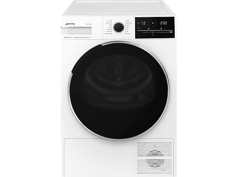 Secadora bomba de calor - Smeg DNP93SLES, Eléctrico, 9 kg, 14 programas, Blanco