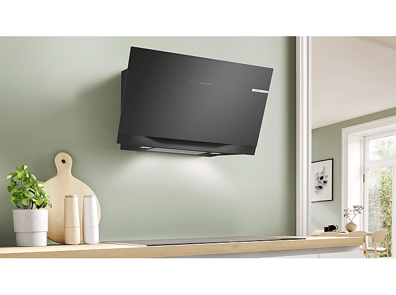Campana decorativa - Bosch DWK91LT60, 5 velocidades, 441 m³/h, 890 mm, Cristal Negro