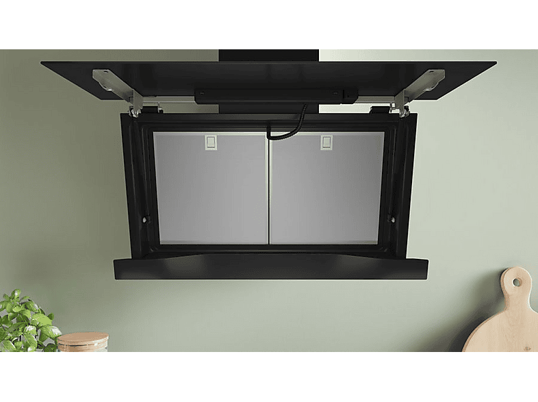Campana decorativa - Bosch DWK91LT60, 5 velocidades, 441 m³/h, 890 mm, Cristal Negro