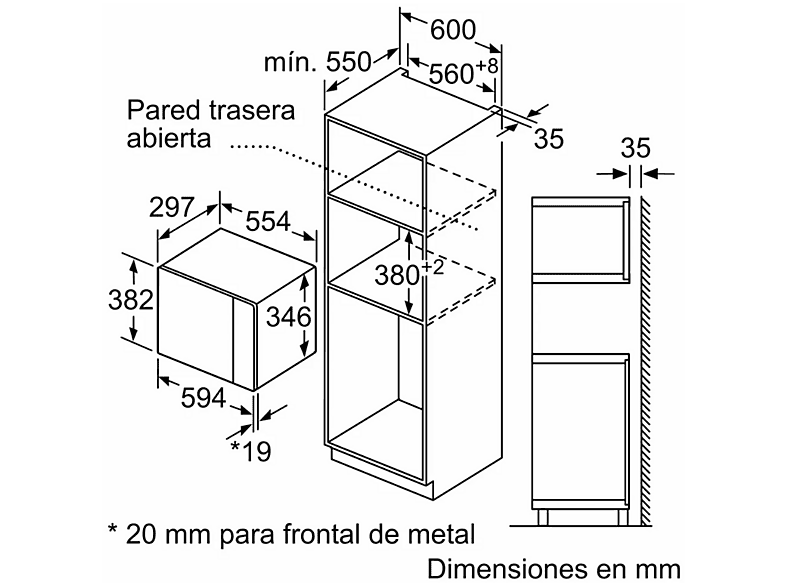 Microondas integrable - Balay 3CP5002N3, 1 kW, 5 niveles potencia, 20 l