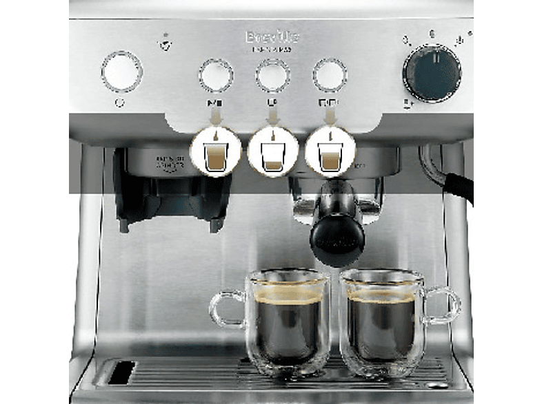 Cafetera express - Breville VCF126X, Con Molinillo, 15 bares, Hasta 2 tazas, Depósito 2.8l, Vaporizador, Plata