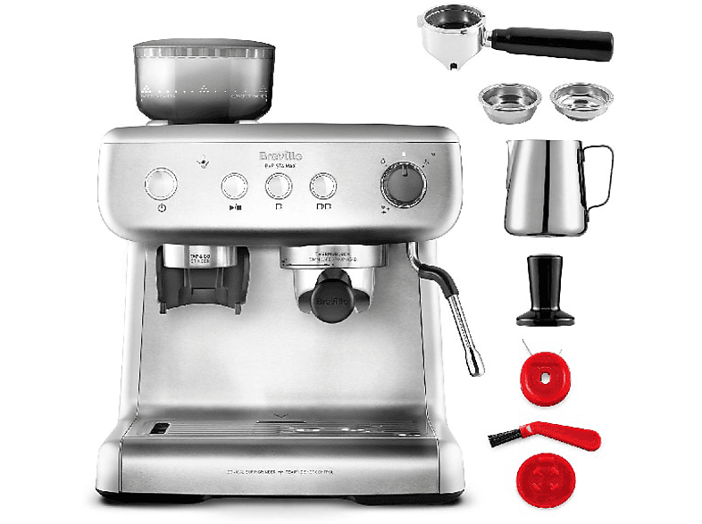 Cafetera express - Breville VCF126X, Con Molinillo, 15 bares, Hasta 2 tazas, Depósito 2.8l, Vaporizador, Plata