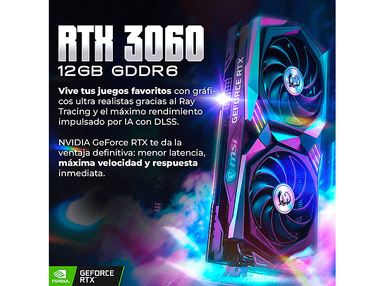 PC Gaming - PC Racing RYZEN 5 ORDENADOR SOBREMESA, AMD Ryzen™ 5 5600X, 16 GB RAM, 1 TB SSD, GeForce RTX™ 3060, Windows 11 Pro, Negro