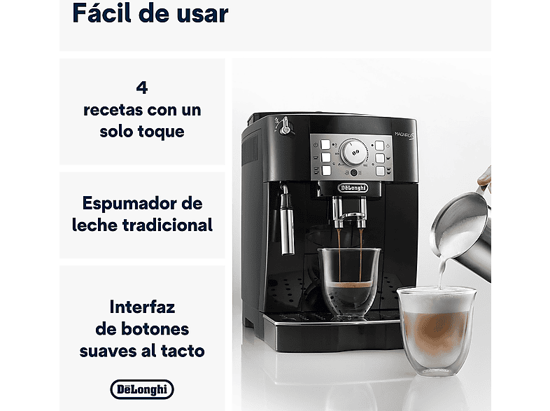 Cafetera superautomática - De Longhi, De'Longhi Magnifica S ECAM22.113.B, 1450 W, 15 bar, Molinillo integrado, Sistema Thermoblock, Vaporizador, Negro