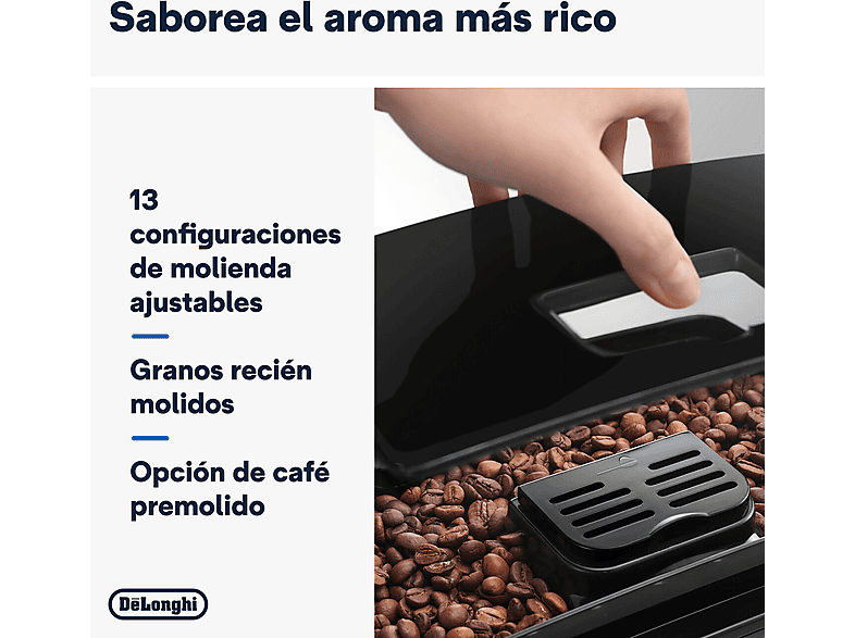 Cafetera superautomática - De Longhi, De'Longhi Magnifica S ECAM22.113.B, 1450 W, 15 bar, Molinillo integrado, Sistema Thermoblock, Vaporizador, Negro
