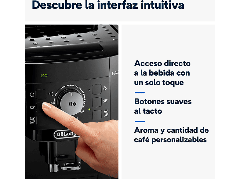 Cafetera superautomática - De Longhi, De'Longhi Magnifica S ECAM22.113.B, 1450 W, 15 bar, Molinillo integrado, Sistema Thermoblock, Vaporizador, Negro