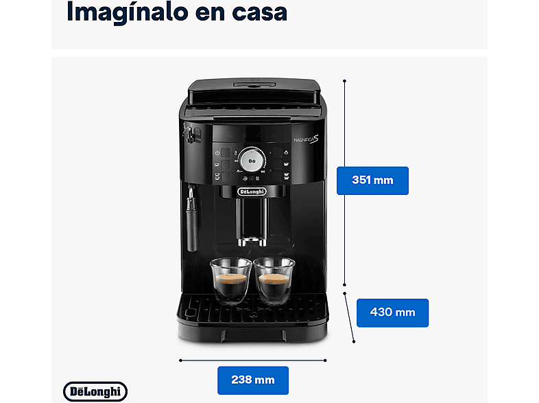 Cafetera superautomática - De Longhi, De'Longhi Magnifica S ECAM22.113.B, 1450 W, 15 bar, Molinillo integrado, Sistema Thermoblock, Vaporizador, Negro