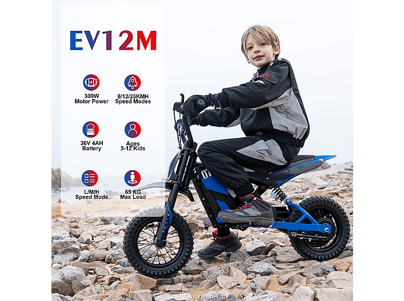 Moto eléctrica infantil - Evercross Tech Moto eléctrica infantil EV12M de 12 PULGADAS con motor de 300W