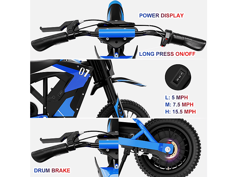 Moto eléctrica infantil - Evercross Tech Moto eléctrica infantil EV12M de 12 PULGADAS con motor de 300W