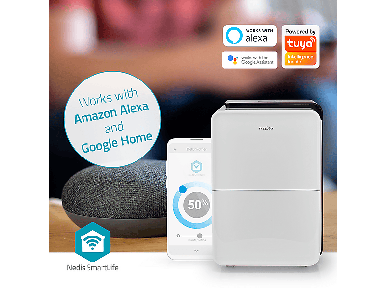 Deshumidificador - Nedis SmartLife, 4,0 l, 50 m², Blanco