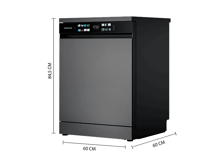 Lavavajillas libre instalación 60 cm - Cecotec Bolero Aguazero 6210 Dark D, 15 servicios, 14 programas, 60 cm, Grey