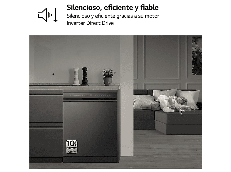 Lavavajillas libre instalación 60 cm - LG DF365FMS.ABMQEES, 14 servicios, 10 programas, 600 mm, Acero negro grafito antihuellas