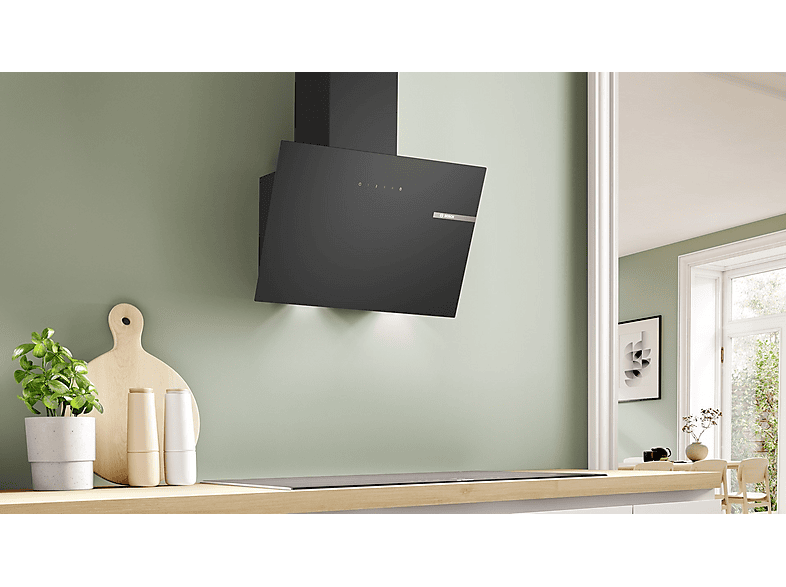 Campana decorativa - Bosch DWK65DK60, 3 velocidades, 550 m³/h, 59 cm, Negro