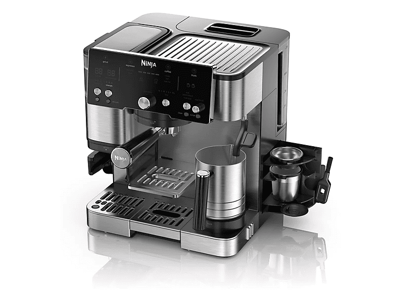 Máquina espresso - Ninja ES501EU, 9 bar, 1650 W, 1 tazas, Negro, Acero inoxidable