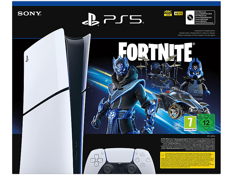 Consola PS5 - Sony Playstation 5 Digital Edition Fortnite, 1 TB, Blanco