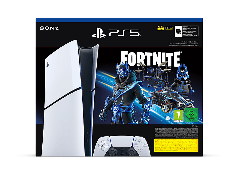 Consola PS5 - Sony Playstation 5 Digital Edition Fortnite, 1 TB, Blanco