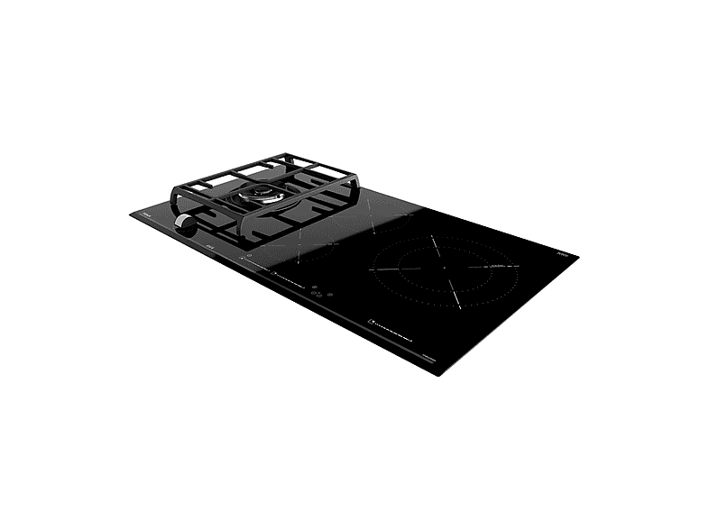 Placa híbrida - Teka JZC 94313 ABN, Inducción + Gas, 4 zonas, Zona grande 28 cm, Gas natural, 90 cm, Negro