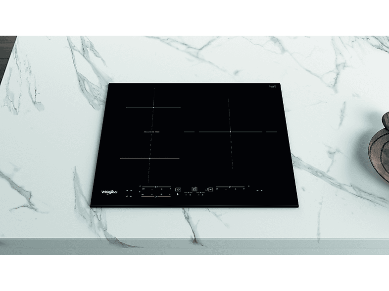 Placa inducción - Whirlpool WB B3760 BF, 3 zonas, Zona grande 30 cm, Connexion Zone, 59 cm, Negro