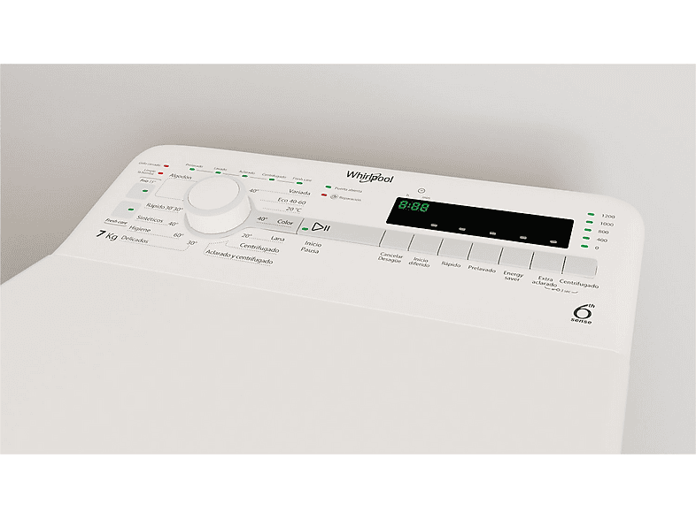 Lavadora carga superior - Whirlpool TDLR 7220SS, 7kg, 1200rpm, Apertura suave, Tecnología 6th Sense, Blanco