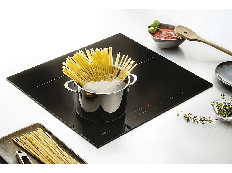 Placa Inducción - Haier Series 4 HAIDSJ63MC, 3 zonas, Zona grande 29 cm, 60 cm, Wi-Fi & App, Negro