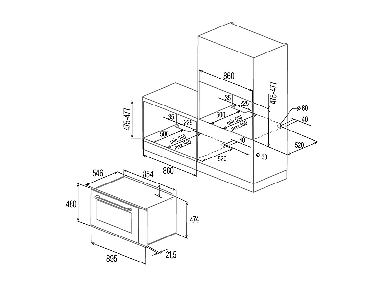 Horno - Cata CMD 9208 X 90, Multifunción, Esmalte fácil de limpiar, 93 l, 90 cm, Mandos Push Pull, Inox